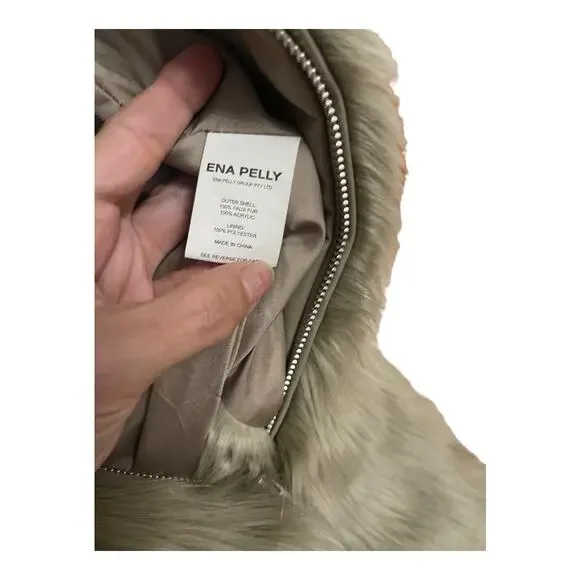 Revolve Ena Pelly Willow Faux Fur Cropped Jacket Zip Up Long Sleeve Taupe Size 2